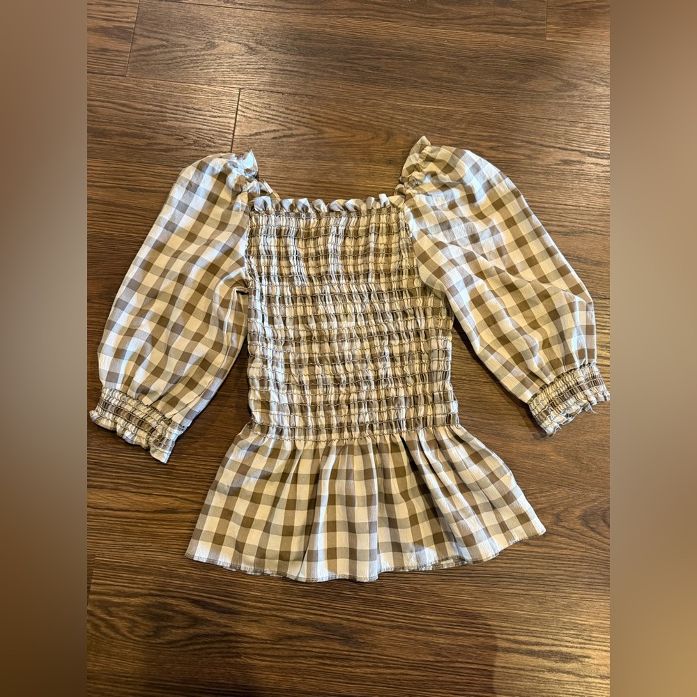 Max Studio Plaid Square Neck Smocked Top - Picture 5 of 6